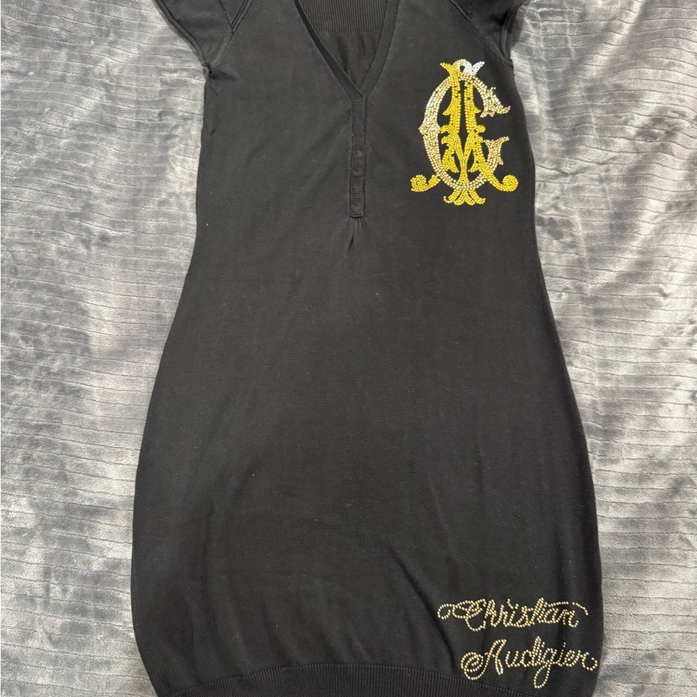 Christian Audigier Black and Gold Polo Mini Dress